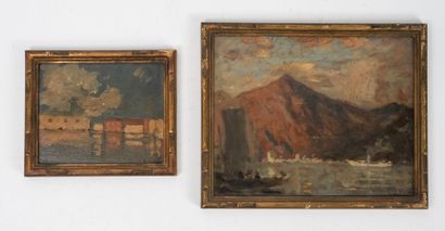 Eugène Lawrence VAIL (1857-1934) Deux huiles sur panneaux : 
- Paysage de village...