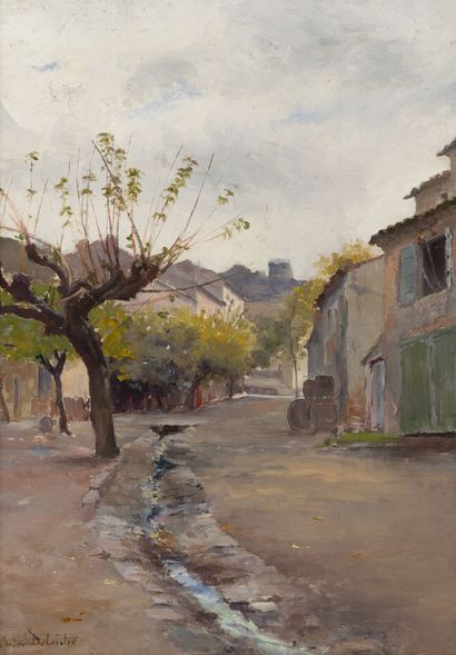 André DELAISTRE (1865-1931) Rue de village.
Huile sur panneau.
Signée en bas à gauche.
35,5...