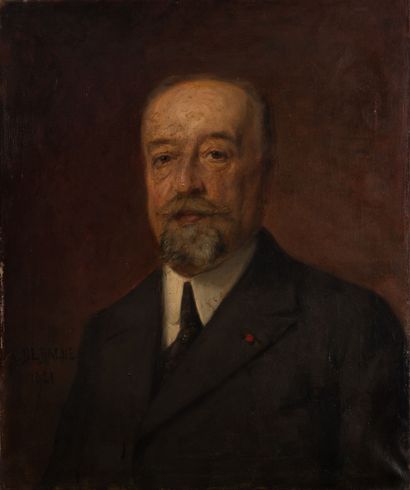 Alphonse DEBAENE (1853-1928) Portrait d'homme, rosette au revers. 1921.
Huile sur...