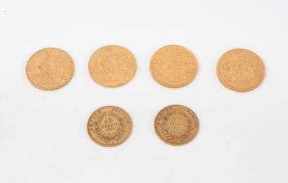 FRANCE et SUISSE Lot de pièces en or comprenant :
2 pièces de 20 francs Suisse, 1935.
2...