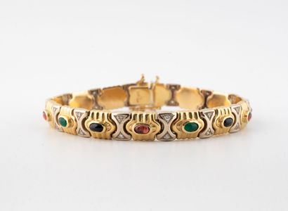 Bracelet en or jaune (750) à motifs godronnés...