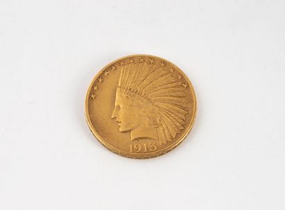 ETATS-UNIS Pièce de 10 dollars en or, 1913.
Poids : 16,6 g.
Rayures et usures.