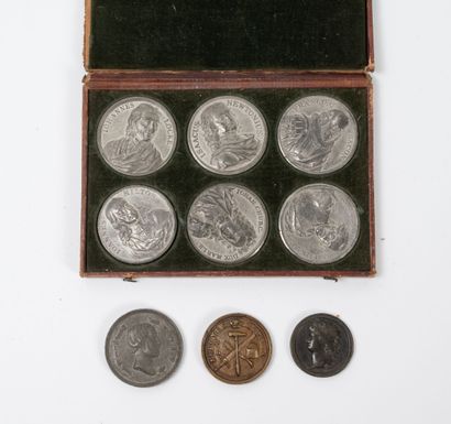 null Lot of six pewter medals in the 18th century taste representing English personalities.
In...