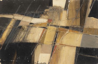 René FUMERON (1921-2004) Sans titre.
Huile sur carton.
Signé en bas vers le milieu.
17...