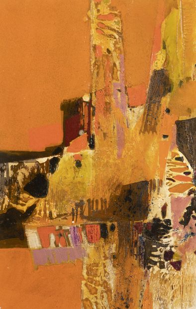 René FUMERON (1921-2004) L'orée du bois.
Carton de tapisserie.
Acrylique sur carton...