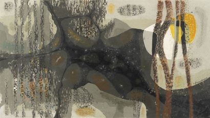 René FUMERON (1921-2004) Colorado.
Étude pour carton de tapisserie pour le MAM Paris.
Huile...
