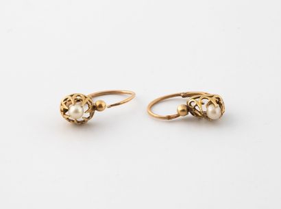 Pair of yellow gold (750) dormeuses set with...
