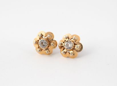 Pair of yellow gold (750) flower-shaped earrings...