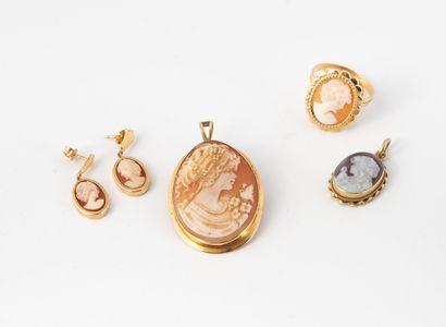 Lot in yellow gold (750) and shell cameos...