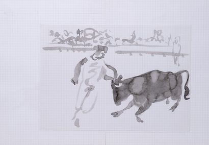 Claude VIALLAT (1936) Scènes de tauromachie.
Trois encres de Chine sur papier.
Non...