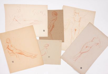 Charles Emile CARLEGLE (1877-1937) Nude study.
Lot of 6 sanguines on paper.
Signed...