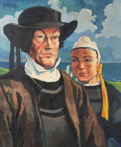 Charles ROCHER DE GERIGNE (1890-1962) Couples de Bretons, 1922.
Oil on canvas.
Signed...