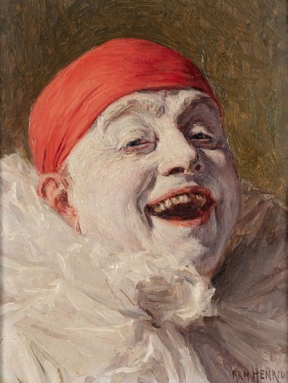 Armand HENRION (1875-1958) Self-portrait as a Laughing Clown.
Oil on panel.
Signed...