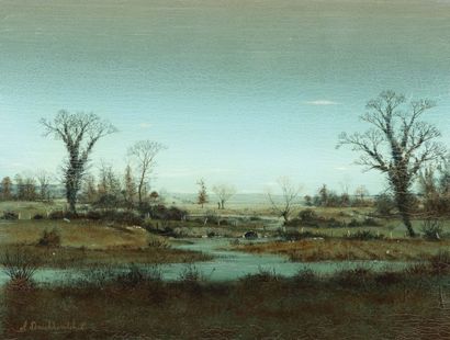 Albert DRACHKOVITCH-THOMAS (1928) Lake landscape.
Oil on isorel.
Signed lower left.
27...