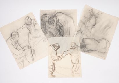Laszlo BORIS (1897-1924) Study.
Lot of four charcoals on paper.
Signed.
36.5 x 28.5...