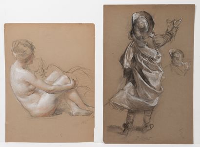 Antoine CALBET (1860-1944) Study.
Lot of 9 drawings in three pencils on paper.
One...