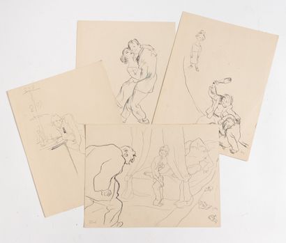 Laszlo BORIS (1897-1924) Study.
Set of four inks on paper.
Signed.
24.5 x 32.5 cm.
Small...