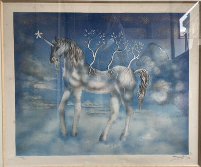 Salvador DALI (1904-1989) The Unicorn.
Color lithograph on paper.
Signed lower right...