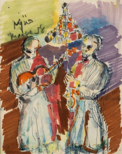 Ladislas KIJNO (1921-2012) The musicians, 1958.
Ink and felt pen on paper.
Signed...