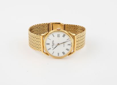 BARTHELAY Paris Montre bracelet d'homme en or jaune (750). 
Boîtier rond.
Cadran...