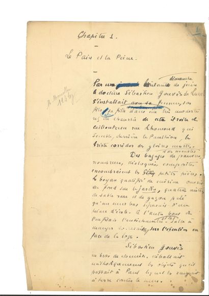 Léon DAUDET (1867-1942) Manuscrit autographe signé, Sébastien Gouvès, roman contemporain,...