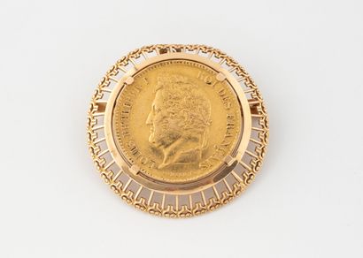 null Broche circulaire en or jaune (750) ornée d'une pièce de 40 francs or de 1838,...