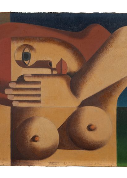 Heinrich HOERLE (1895-1936) Femme tête penchée, 1930.
Huile sur carton.
Monogrammé...