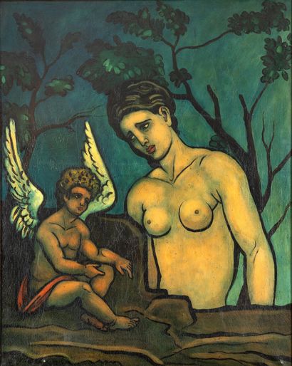 Francis PICABIA (1879-1953) L'amour et la femme, 1935.
Huile sur toile.
Signée et...
