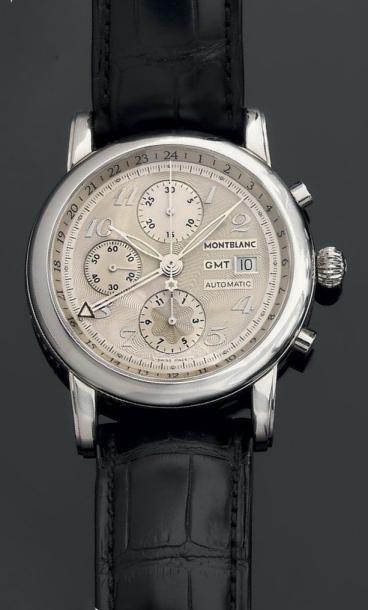 MONTBLANC "MEISTERSTUCK" 4810 Montre chronographe en acier, cadran argenté rayonnant...
