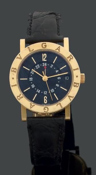 BULGARI "BULGARI" Montre bracelet d'homme en or, cadran noir avec chiffres arabes...