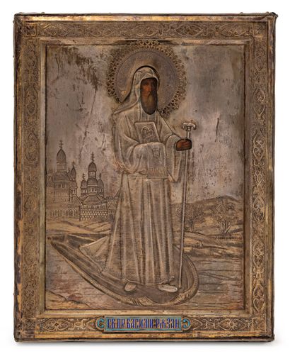null RUSSIE
Icône de Saint Basile de Riazan.
Peinture sur bois, dans un oklad en...