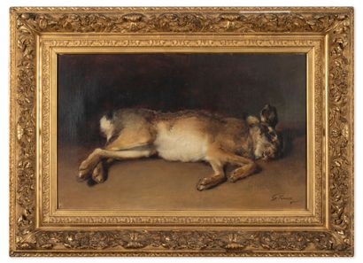 Guillaume FOUACE (1827-1895) Le lièvre.
Huile sur toile.
Signée en bas à droite.
47...