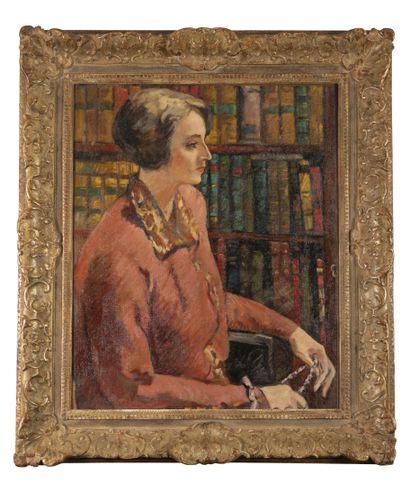 Louis VALTAT (1869-1952) Madame Dubois devant la bibliothèque, circa 1926.
Huile...