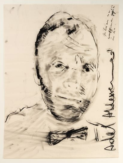 Adel ABDESSEMED (1971) Portrait d'homme.
Fusain sur papier.
Signé vers le bas à gauche...