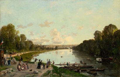 Luigi LOIR (1845-1916) Bords de Marne, Fête nautique, 1873.
Huile sur toile.
Signée...