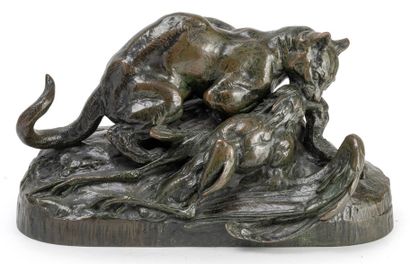 D'après Antoine Louis BARYE (1796-1875) Ocelot emportant un héron.
Epreuve en bronze...