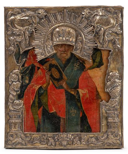 null RUSSIE
Icône de Saint Nicolas le Thaumaturge.
Peinture et or sur bois, dans...
