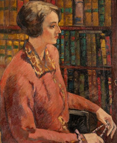 Louis VALTAT (1869-1952) Madame Dubois devant la bibliothèque, circa 1926.
Huile...