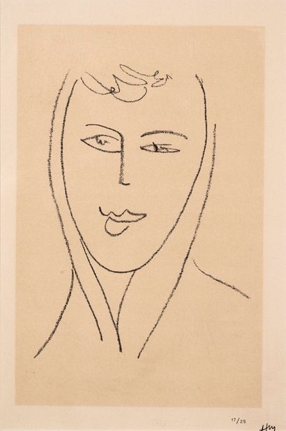 Henri MATISSE (1869-1954) Jeune femme au foulard.
Lithographie sur vélin.
Numérotée...