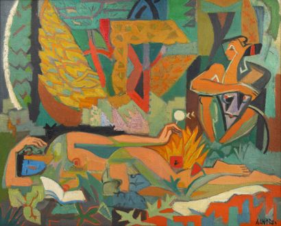 André LHOTE (1885-1962) Composition cubiste au deux personnages, 1954.
Huile sur...