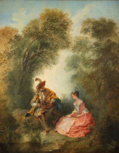 Nicolas LANCRET (1690-1743) Le joueur de vielle.
Huile sur toile.
94 x 74 cm.
Quelques...