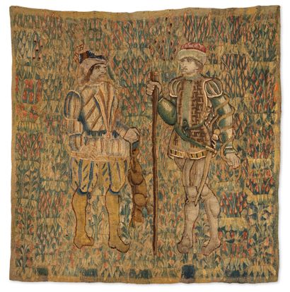 Atelier de la Marche, vers 1520-1530 Tapisserie.
En laine représentant deux chasseurs,...