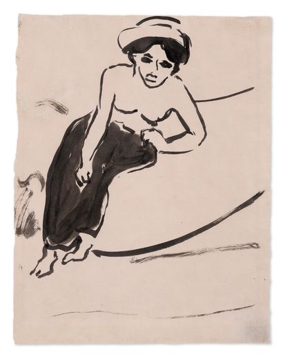 Ernst Ludwig KIRCHNER (1880-1938) Fille à moitié nue avec un chapeau.
(Dodo assis...