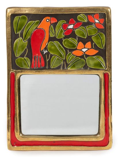 Mithe ESPELT (1923-2020) Miroir rectangulaire.
En céramique émaillée à décor en léger...