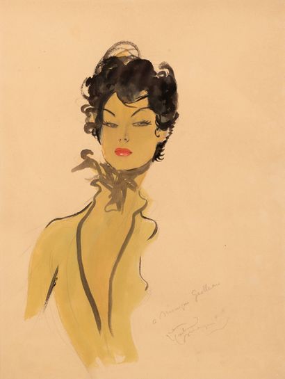 Jean Gabriel DOMERGUE (1889-1962) Portrait de Monique.
Mine de plomb, aquarelle et...