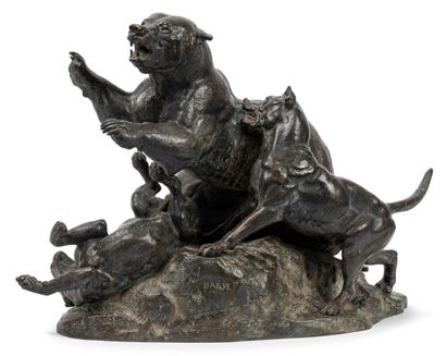 D'après Louis Antoine BARYE (1796-1875) Ours fuyant les chiens.
Epreuve en bronze...