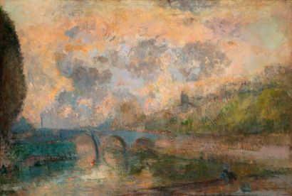 Albert Marie LEBOURG (1849-1928) Pont sur la Seine à Paris (Pont-Marie?).
Huile sur...