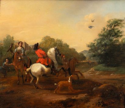 Jan Vincentsz van der VINNE (Haarlem 1663- id. 1721) La Chasse au faucon.
Huile sur...
