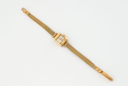 GERKAWATCH Montre de dame avec boitier rectangulaire en or jaune (750), cadran satiné,...