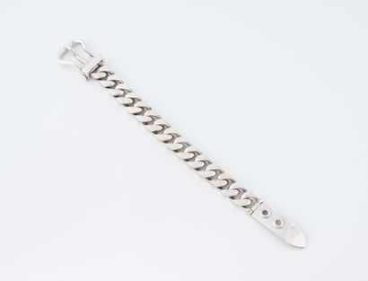 HERMES Bracelet ceinture en argent (800) à maillon gourmette, figurant une boucle...